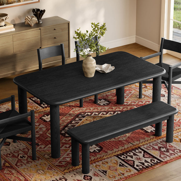 Modway Alvia 6-Piece Oak Wood Dining Table and Seating Set in Black - angled view