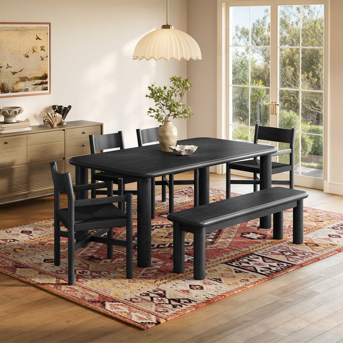 Modway Alvia 6-Piece Oak Wood Dining Table and Seating Set in Black - side view