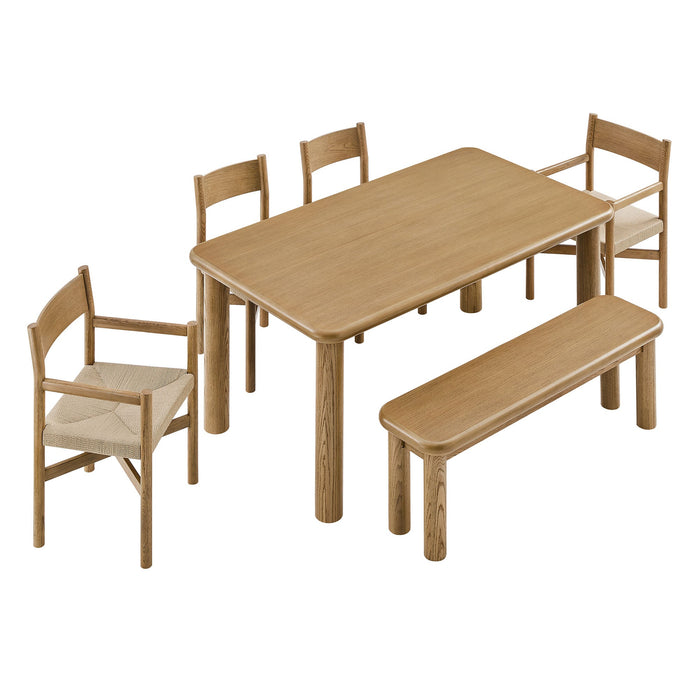 Modway Alvia 6-Piece Oak Wood Dining Table and Seating Set in Weathered Oak - front view