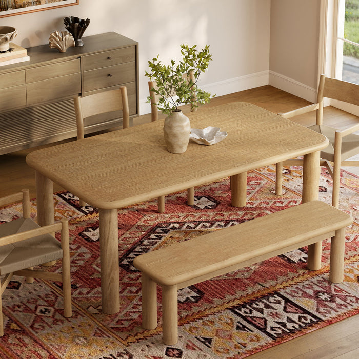 Modway Alvia 6-Piece Oak Wood Dining Table and Seating Set in Weathered Oak - angled view