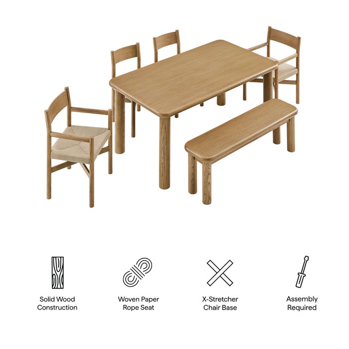 Modway Alvia 6-Piece Oak Wood Dining Table and Seating Set in Weathered Oak - dimensions and specifications