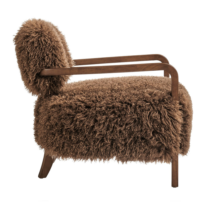 Modway Zinnia Faux Fur Accent Chair in Brown - angled view