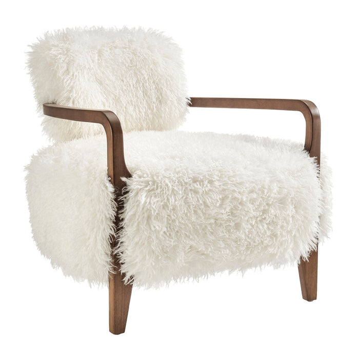Modway Zinnia Faux Fur Accent Chair in White - front view