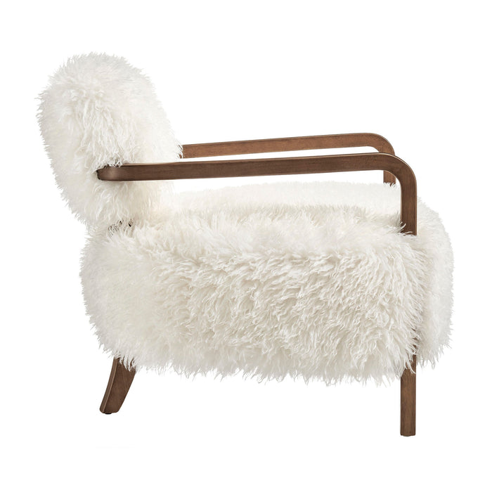 Modway Zinnia Faux Fur Accent Chair in White - angled view