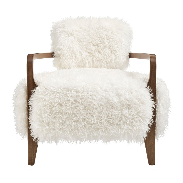 Modway Zinnia Faux Fur Accent Chair in White - detail view