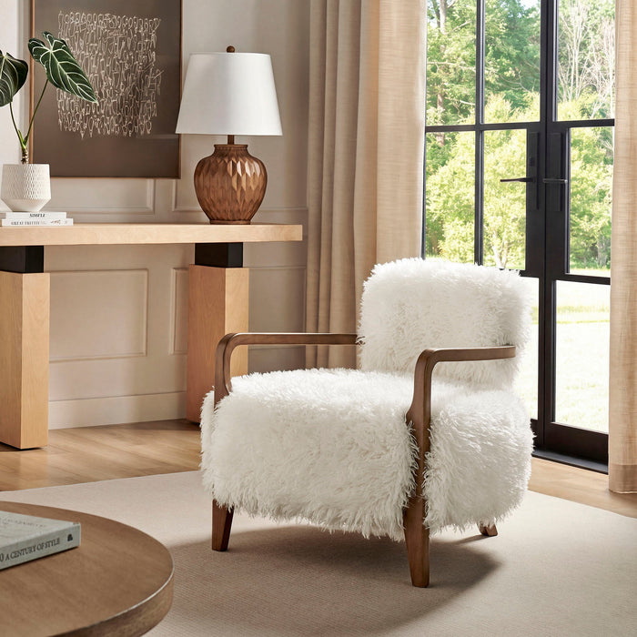 Modway Zinnia Faux Fur Accent Chair in White - lifestyle view 13