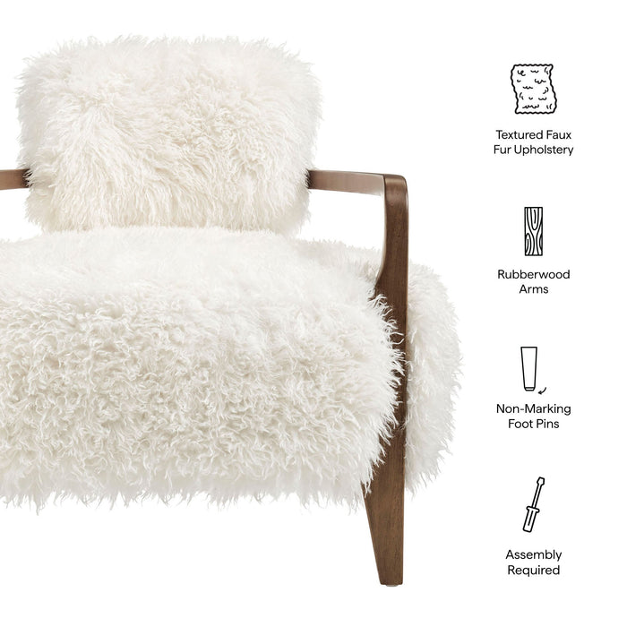 Modway Zinnia Faux Fur Accent Chair in White - dimensions and specifications