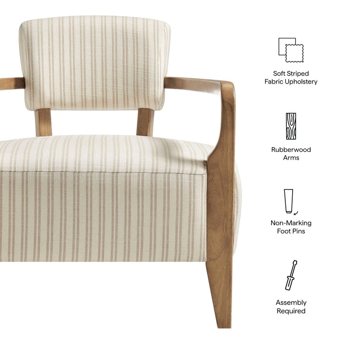 Modway Zinnia Striped Fabric Upholstered Accent Chair in Oatmeal Stripe - dimensions and specifications