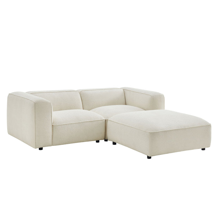 Modway Auren 3 Piece Lattice Bouclé Upholstered Modular Loveseat with Ottoman in Cream - front view