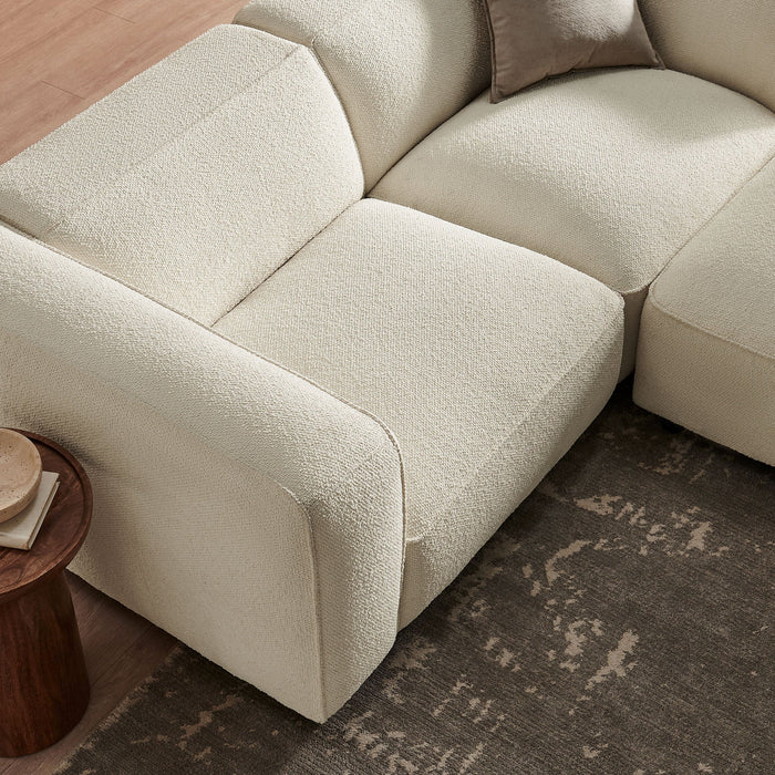 Modway Auren 3 Piece Lattice Bouclé Upholstered Modular Loveseat with Ottoman in Cream - angled view