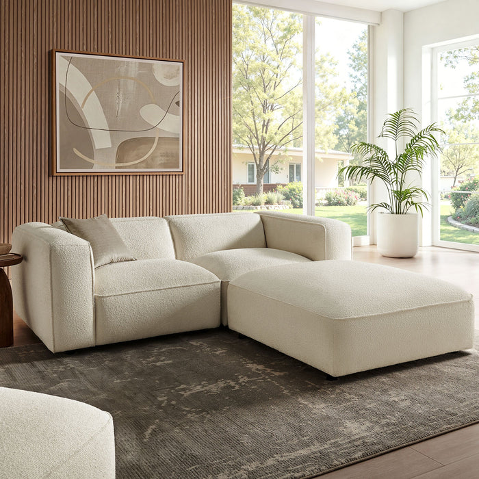 Modway Auren 3 Piece Lattice Bouclé Upholstered Modular Loveseat with Ottoman in Cream - side view