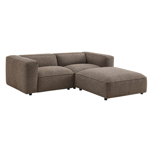 Modway Auren 3 Piece Lattice Bouclé Upholstered Modular Loveseat with Ottoman in Earth - front view