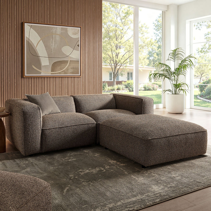 Modway Auren 3 Piece Lattice Bouclé Upholstered Modular Loveseat with Ottoman in Earth - side view