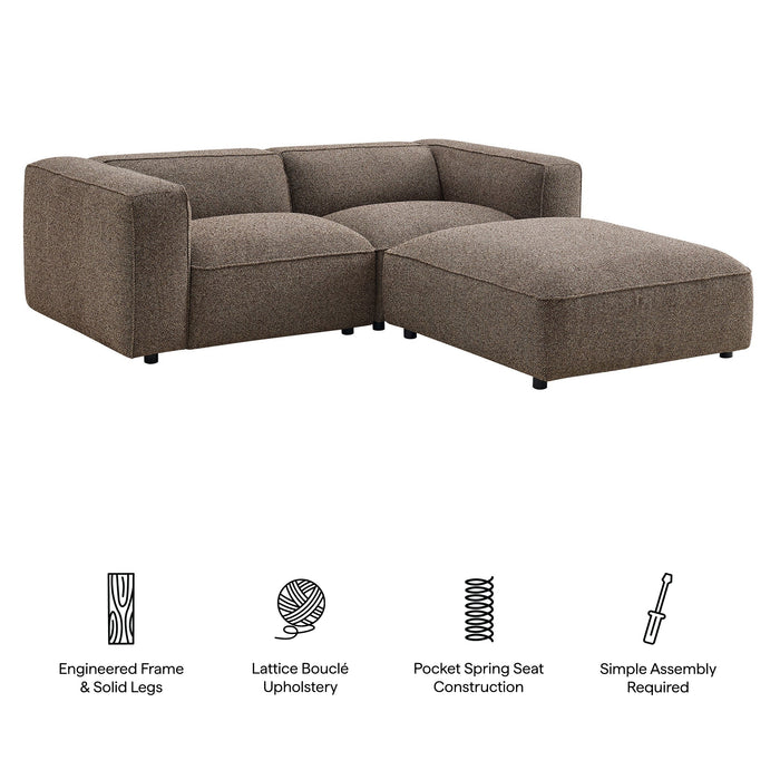Modway Auren 3 Piece Lattice Bouclé Upholstered Modular Loveseat with Ottoman in Earth - dimensions and specifications