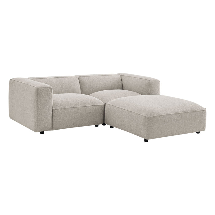 Modway Auren 3 Piece Lattice Bouclé Upholstered Modular Loveseat with Ottoman in Fog - front view