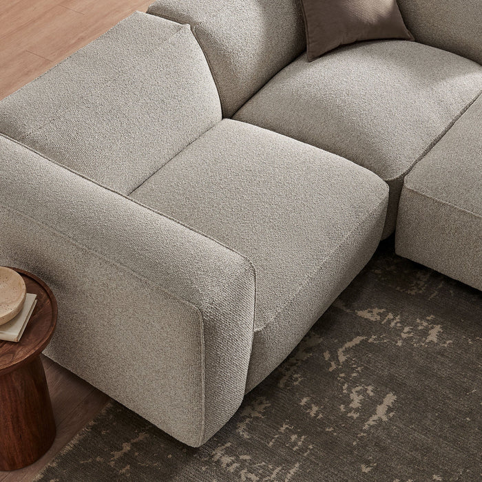 Modway Auren 3 Piece Lattice Bouclé Upholstered Modular Loveseat with Ottoman in Fog - angled view