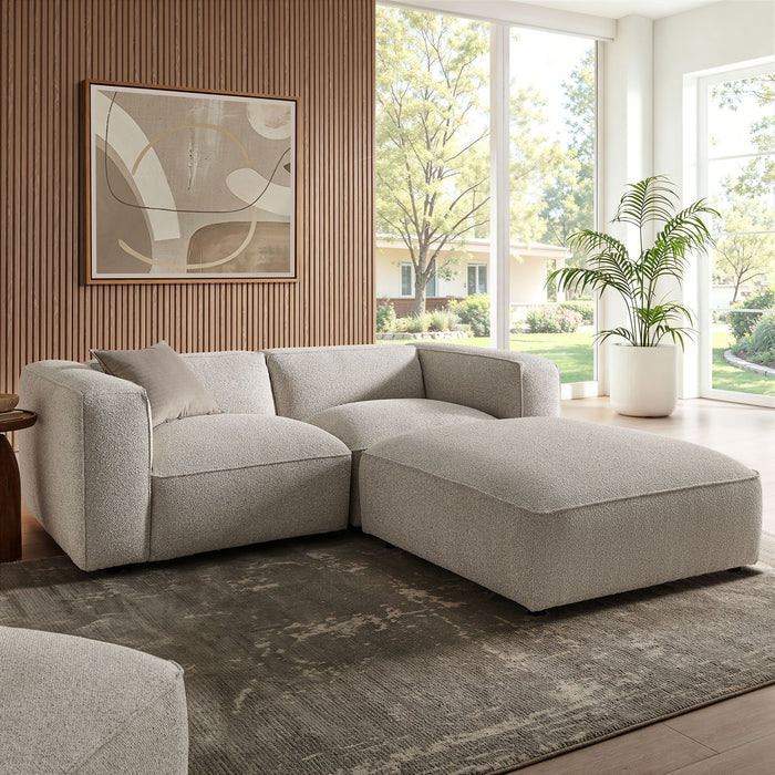 Modway Auren 3 Piece Lattice Bouclé Upholstered Modular Loveseat with Ottoman in Fog - side view