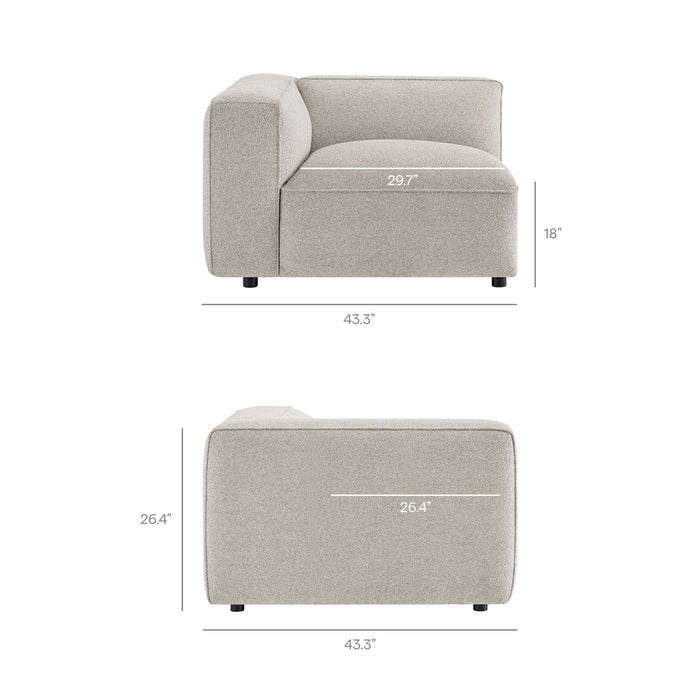 Modway Auren 3 Piece Lattice Bouclé Upholstered Modular Loveseat with Ottoman in Fog - dimensions and specifications 11