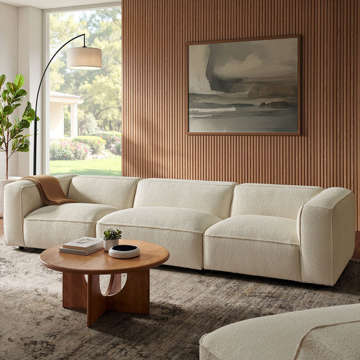 Modway Auren 3 Piece Lattice Bouclé Upholstered Modular Sofa in Cream - side view