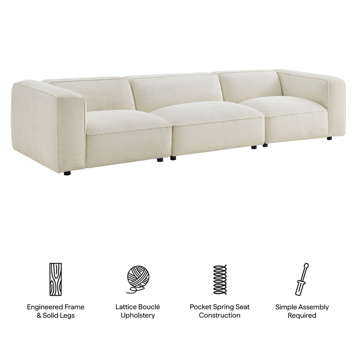 Modway Auren 3 Piece Lattice Bouclé Upholstered Modular Sofa in Cream - dimensions and specifications