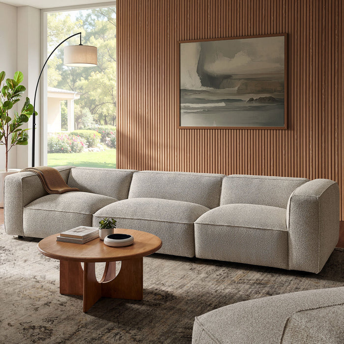 Modway Auren 3 Piece Lattice Bouclé Upholstered Modular Sofa in Fog - side view