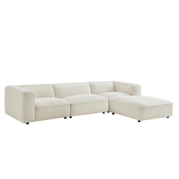 Modway Auren 4 Piece Lattice Bouclé Upholstered Modular Sofa with Ottoman in Cream - front view