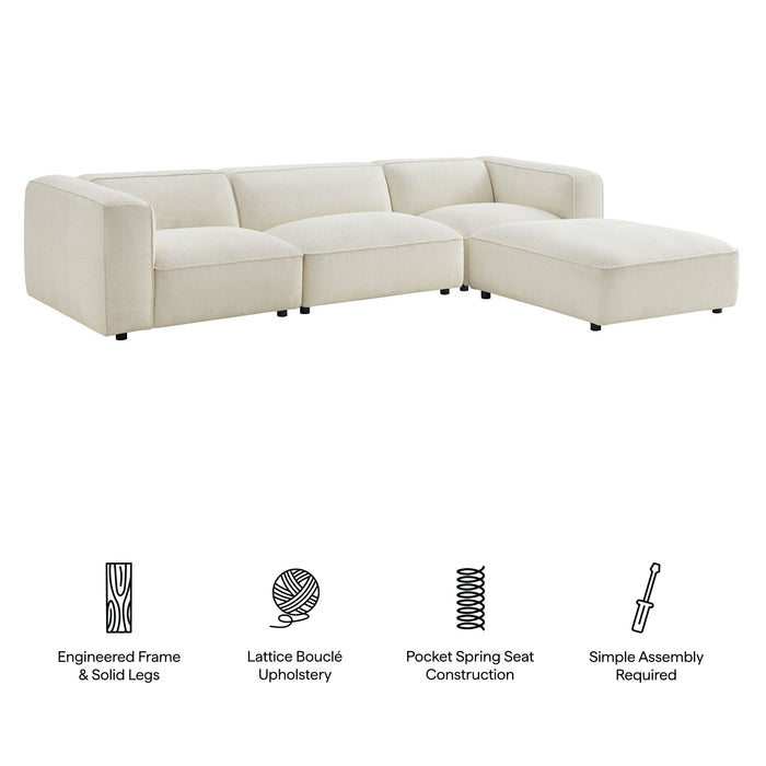 Modway Auren 4 Piece Lattice Bouclé Upholstered Modular Sofa with Ottoman in Cream - dimensions and specifications