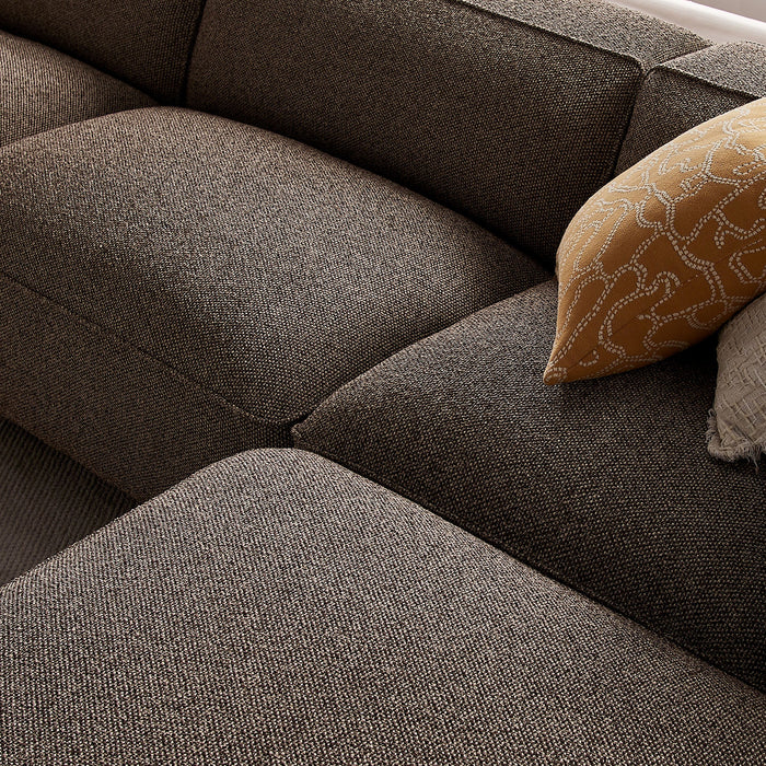 Modway Auren 4 Piece Lattice Bouclé Upholstered Modular Sofa with Ottoman in Earth - angled view