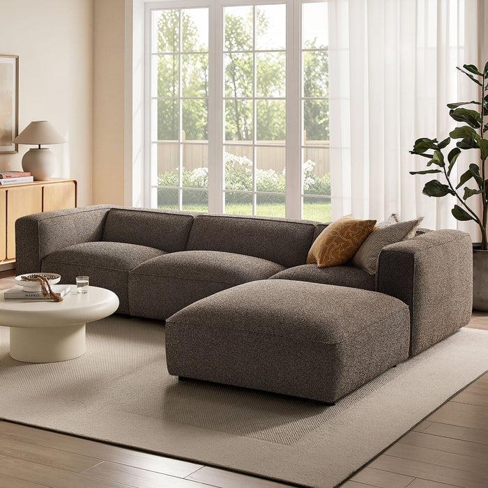 Modway Auren 4 Piece Lattice Bouclé Upholstered Modular Sofa with Ottoman in Earth - side view