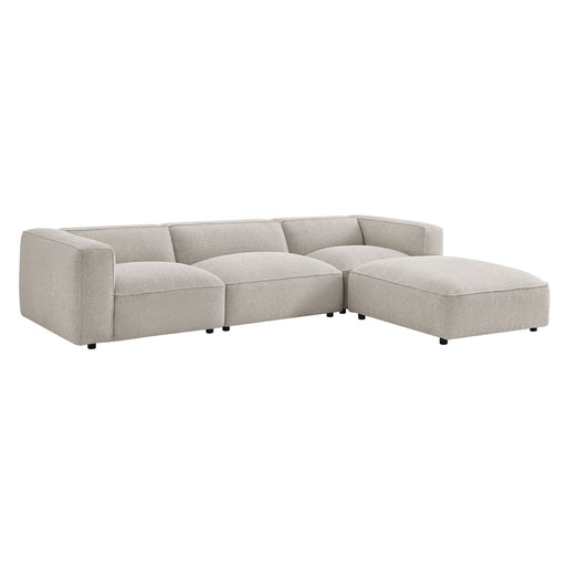 Modway Auren 4 Piece Lattice Bouclé Upholstered Modular Sofa with Ottoman in Fog - front view