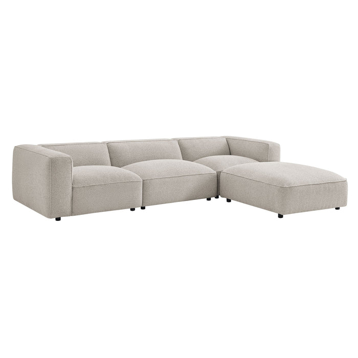 Modway Auren 4 Piece Lattice Bouclé Upholstered Modular Sofa with Ottoman in Fog - front view
