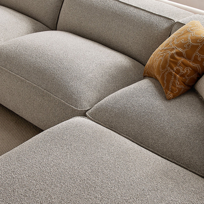 Modway Auren 4 Piece Lattice Bouclé Upholstered Modular Sofa with Ottoman in Fog - angled view