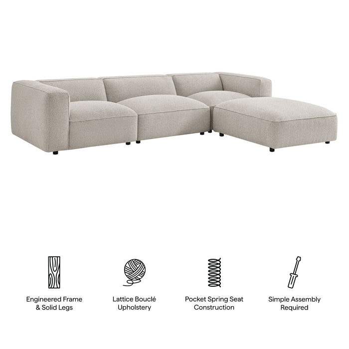 Modway Auren 4 Piece Lattice Bouclé Upholstered Modular Sofa with Ottoman in Fog - dimensions and specifications