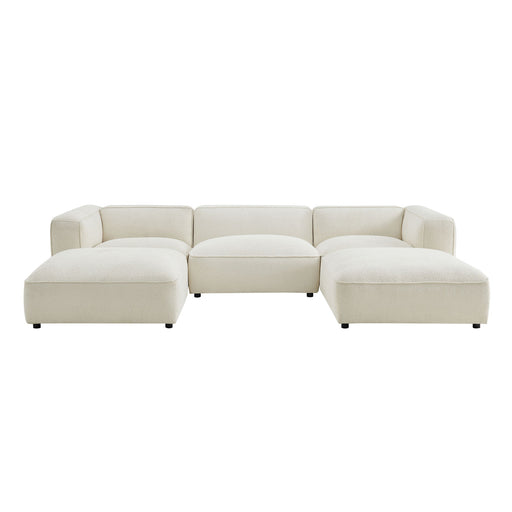 Modway Auren 5 Piece Lattice Bouclé Upholstered Modular Sectional in Cream - front view