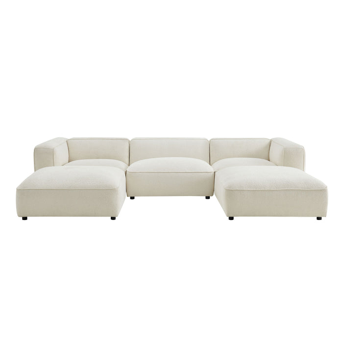 Modway Auren 5 Piece Lattice Bouclé Upholstered Modular Sectional in Cream - front view