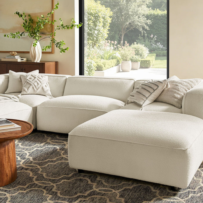 Modway Auren 5 Piece Lattice Bouclé Upholstered Modular Sectional in Cream - angled view