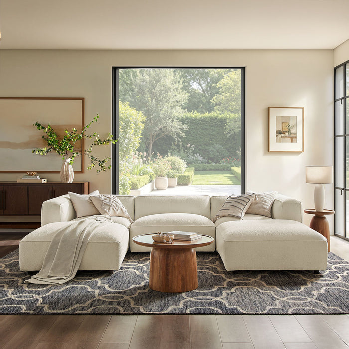 Modway Auren 5 Piece Lattice Bouclé Upholstered Modular Sectional in Cream - side view