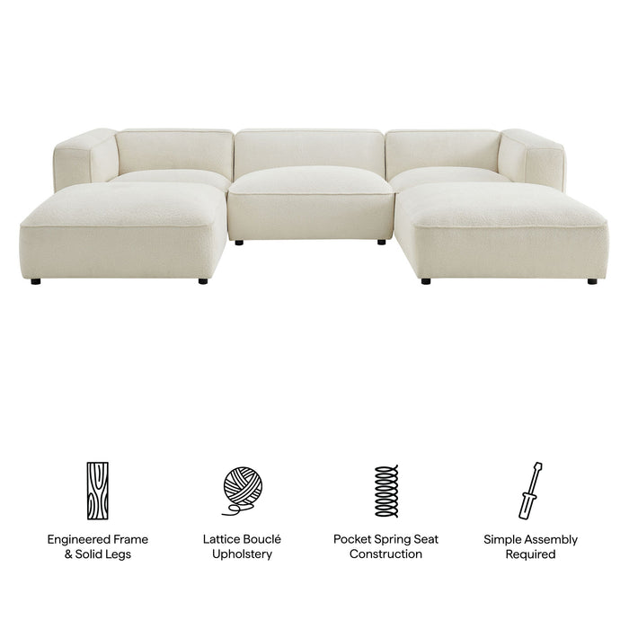Modway Auren 5 Piece Lattice Bouclé Upholstered Modular Sectional in Cream - dimensions and specifications