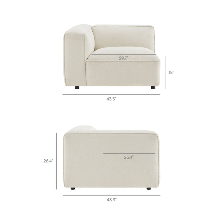 Modway Auren 5 Piece Lattice Bouclé Upholstered Modular Sectional in Cream - dimensions and specifications 16