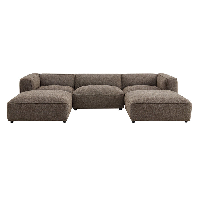 Modway Auren 5 Piece Lattice Bouclé Upholstered Modular Sectional in Earth - front view