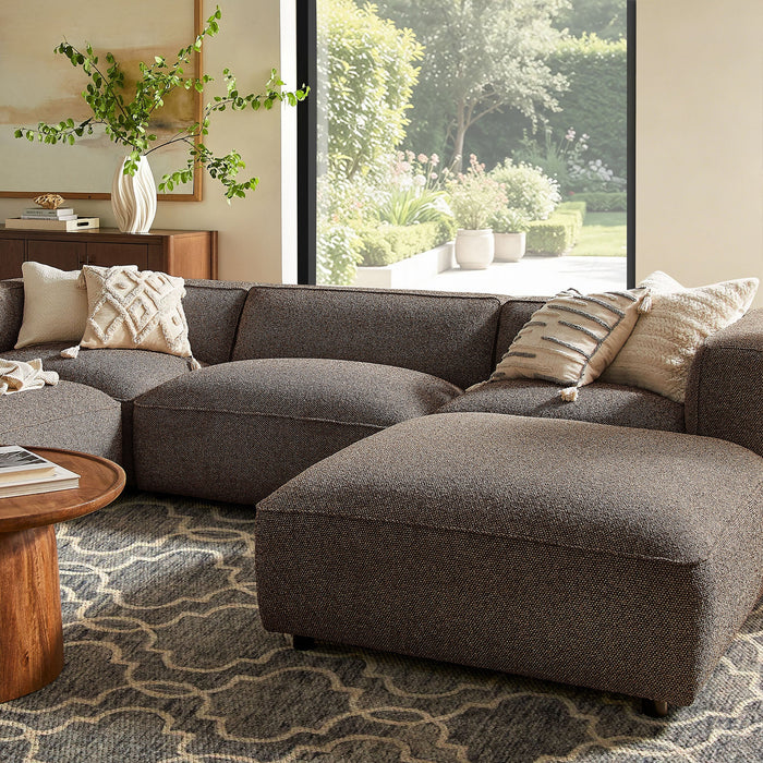Modway Auren 5 Piece Lattice Bouclé Upholstered Modular Sectional in Earth - angled view