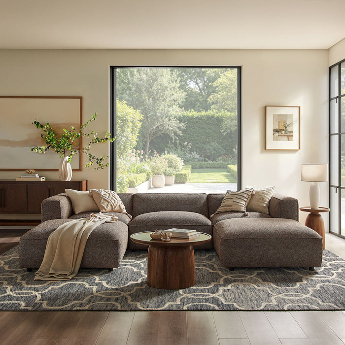 Modway Auren 5 Piece Lattice Bouclé Upholstered Modular Sectional in Earth - side view