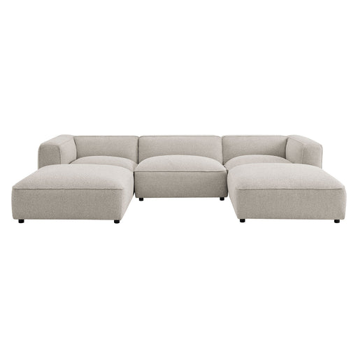 Modway Auren 5 Piece Lattice Bouclé Upholstered Modular Sectional in Fog - front view