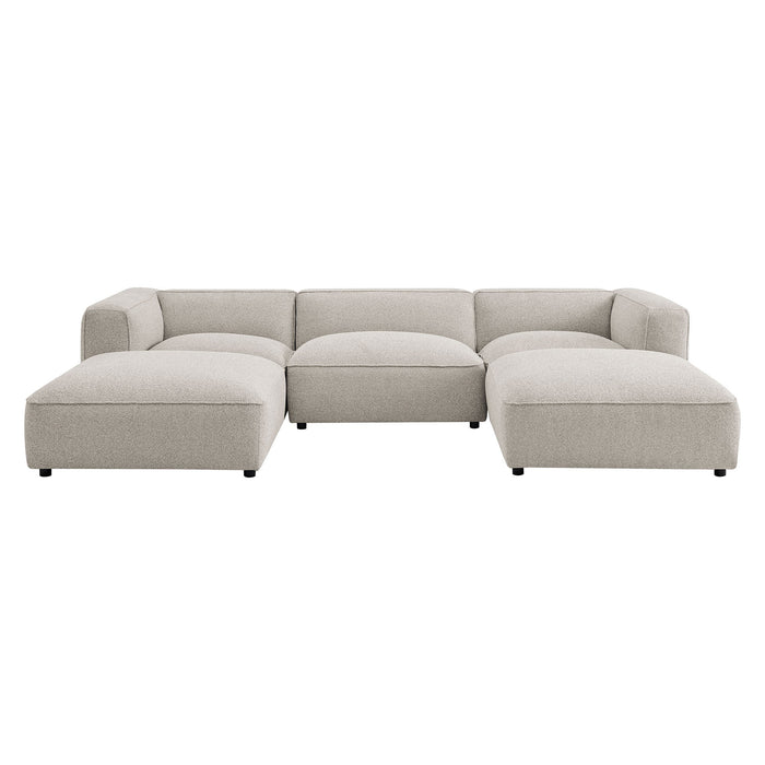 Modway Auren 5 Piece Lattice Bouclé Upholstered Modular Sectional in Fog - front view