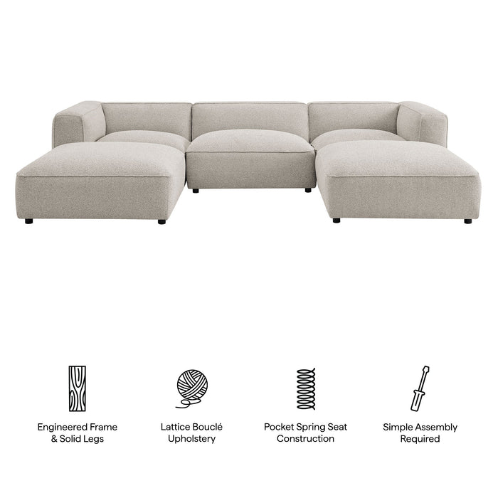 Modway Auren 5 Piece Lattice Bouclé Upholstered Modular Sectional in Fog - dimensions and specifications