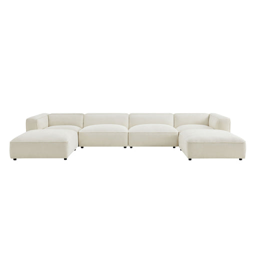 Modway Auren 6 Piece Lattice Bouclé Upholstered Modular Sectional in Cream - front view