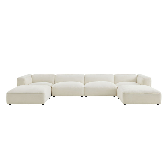 Modway Auren 6 Piece Lattice Bouclé Upholstered Modular Sectional in Cream - front view