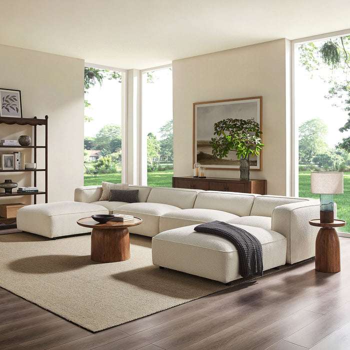 Modway Auren 6 Piece Lattice Bouclé Upholstered Modular Sectional in Cream - side view