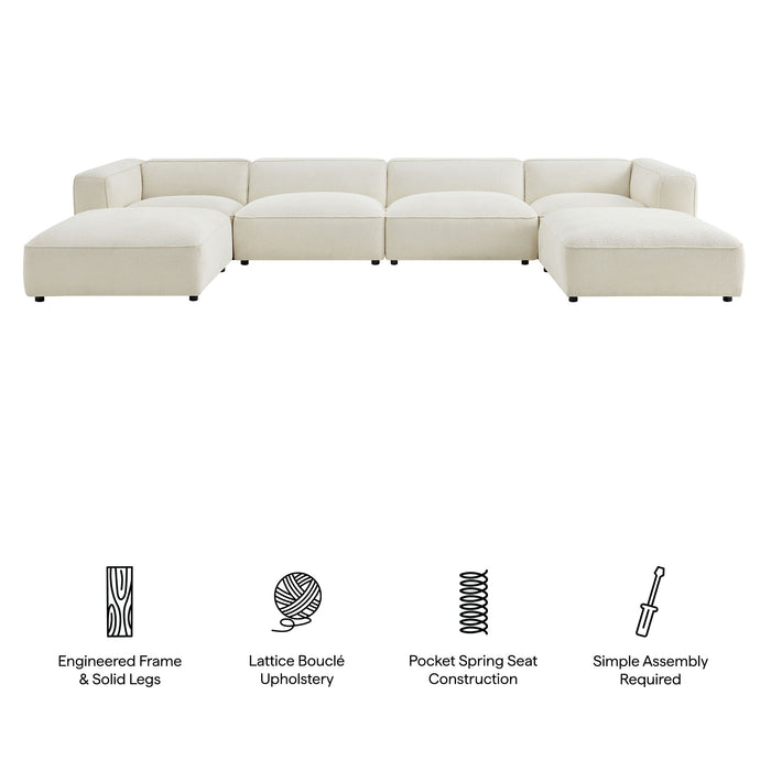 Modway Auren 6 Piece Lattice Bouclé Upholstered Modular Sectional in Cream - dimensions and specifications