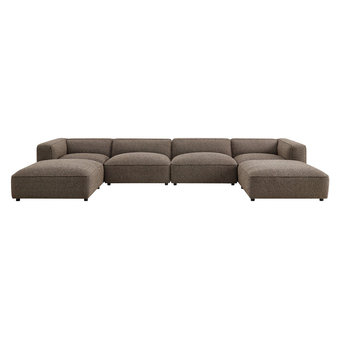 Modway Auren 6 Piece Lattice Bouclé Upholstered Modular Sectional in Earth - front view